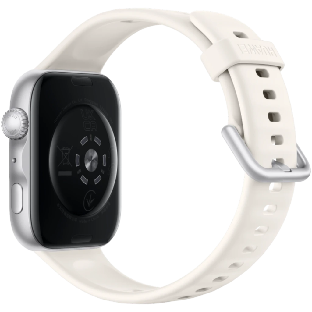 Huawei Watch Fit 5 branco com ecrã AMOLED 1,82 polegadas, caixa prateada, mostrador laranja, pulseira silicone ajustável e fecho metálico 5 ATM - Item5