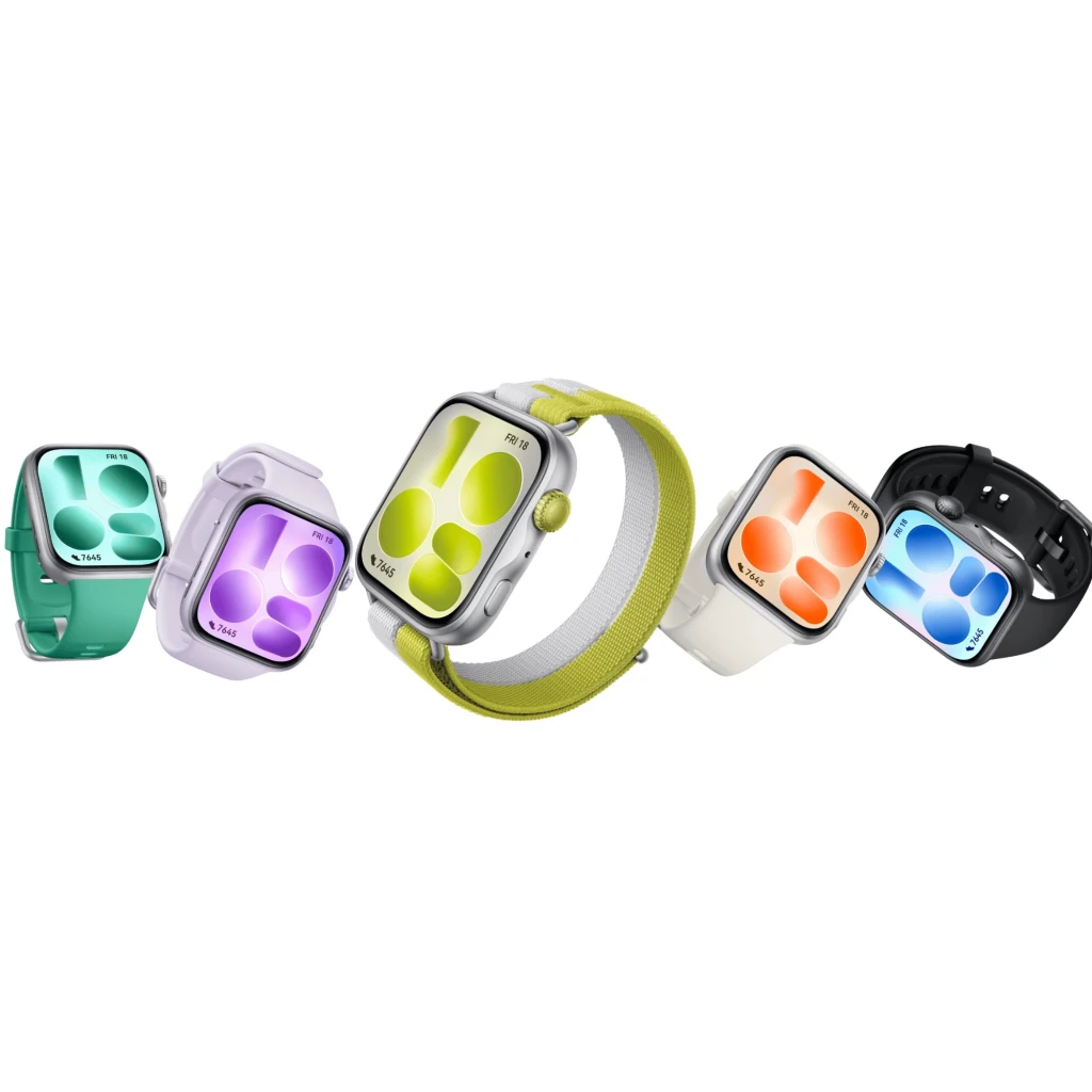 Huawei Watch Fit 5 branco com ecrã AMOLED 1,82 polegadas, caixa prateada, mostrador laranja, pulseira silicone ajustável e fecho metálico 5 ATM - Item1
