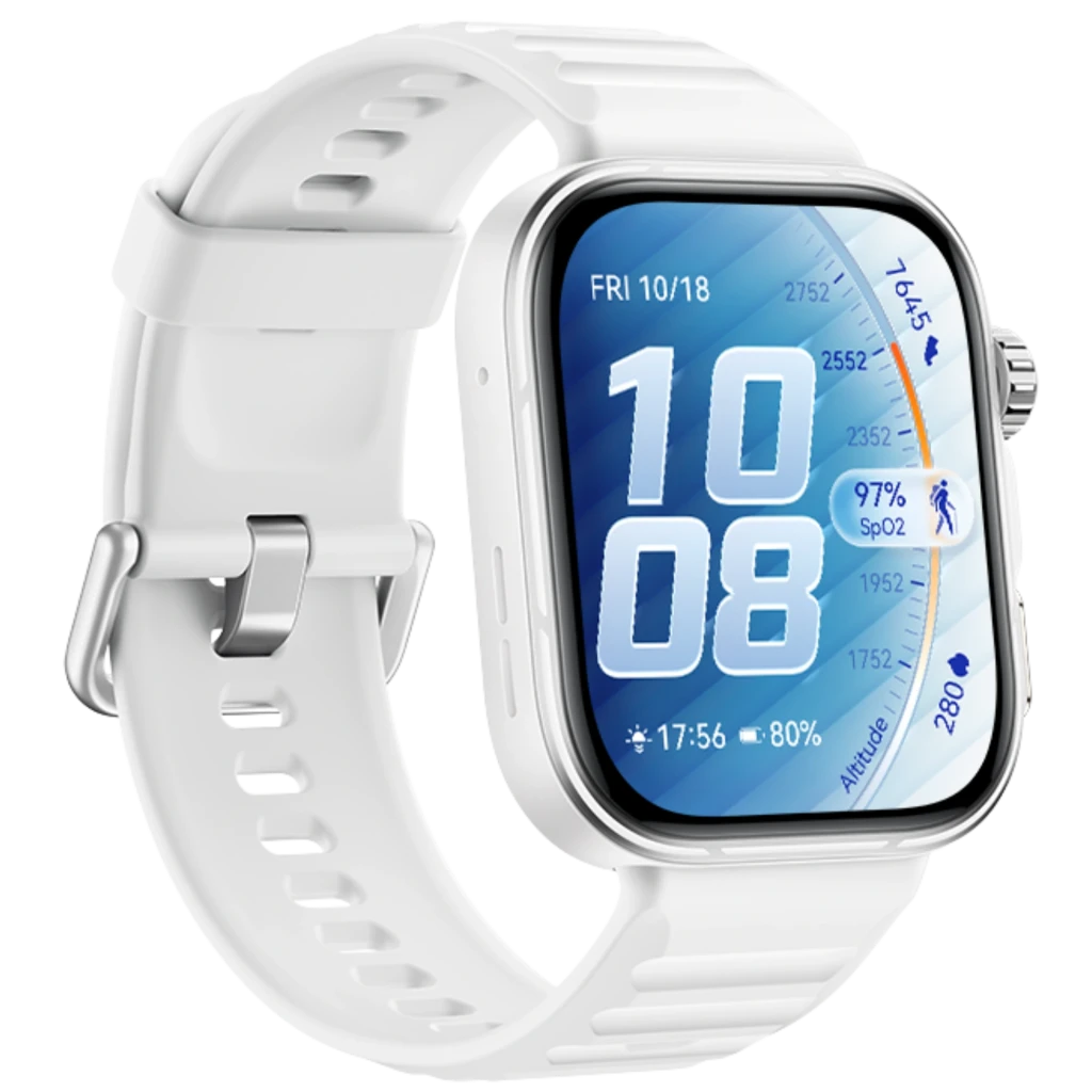 Huawei Watch Fit 5 Pro blanco con pantalla AMOLED 1,92 pulgadas, bisel metálico, corona lateral y correa de silicona perforada, diseño deportivo y elegante - Ítem1