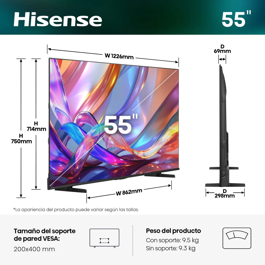 Hisense 55E7S Smart TV QLED 55 4K preta com bordas finas, tela vibrante, pés duplos, logos FIFA e Dolby Vision-Atmos, ícones AI 4K Upscaler e Smooth Motion - Item5