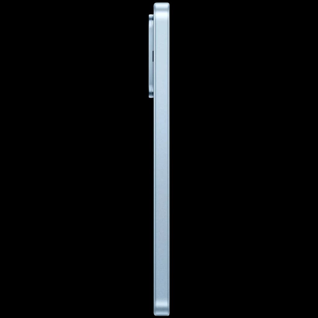 Perfil lateral del Xiaomi 17T 5G en azul, cuerpo delgado con marco metálico y módulo de cámara trasera prominente en la esquina superior