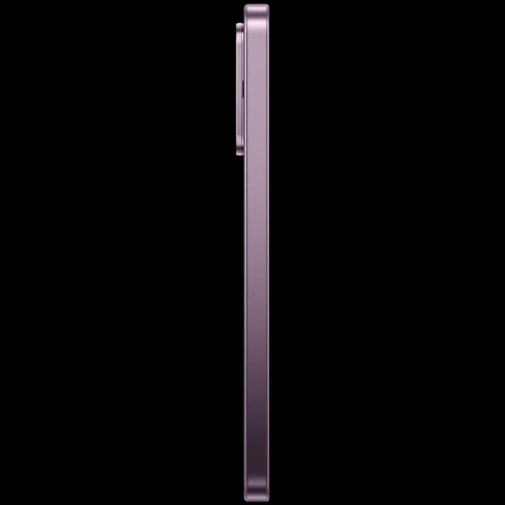 Xiaomi 17T 5G violeta visto de perfil, cuerpo delgado con bordes planos y módulo de cámara trasero prominente en la parte superior izquierda