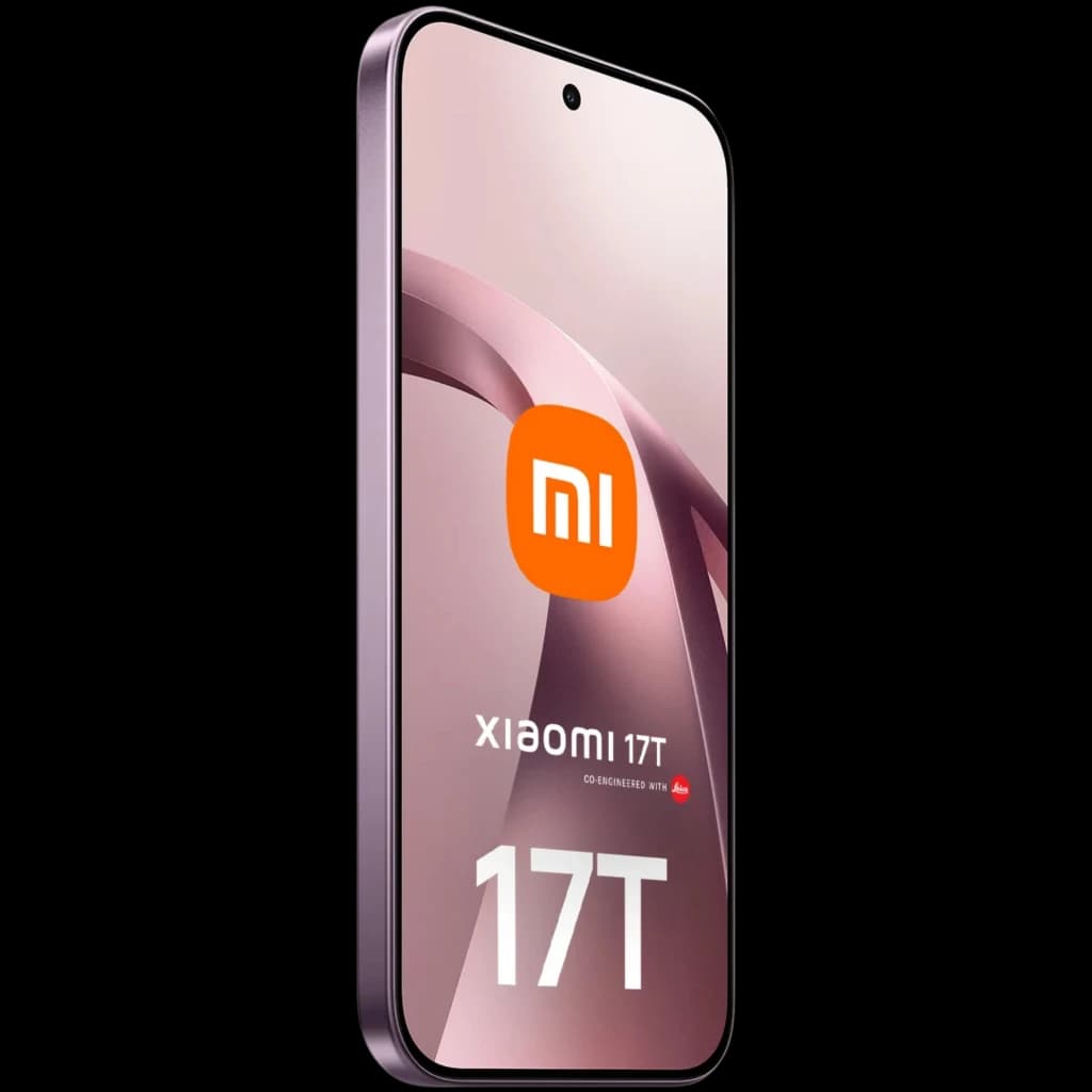 Xiaomi 17T 5G violeta con pantalla amplia de bordes finos, cámara frontal en orificio central, 512 GB y 12 GB RAM, batería 6500 mAh
