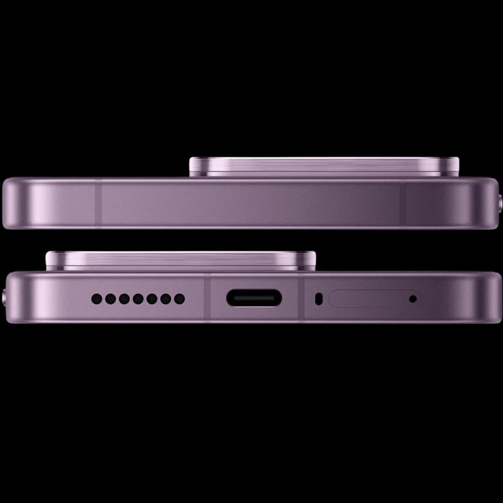 Bordes del Xiaomi 17T Pro 5G en violeta con módulo de cámara prominente, puerto USB-C centrado, rejilla de altavoz y acabado metálico pulido