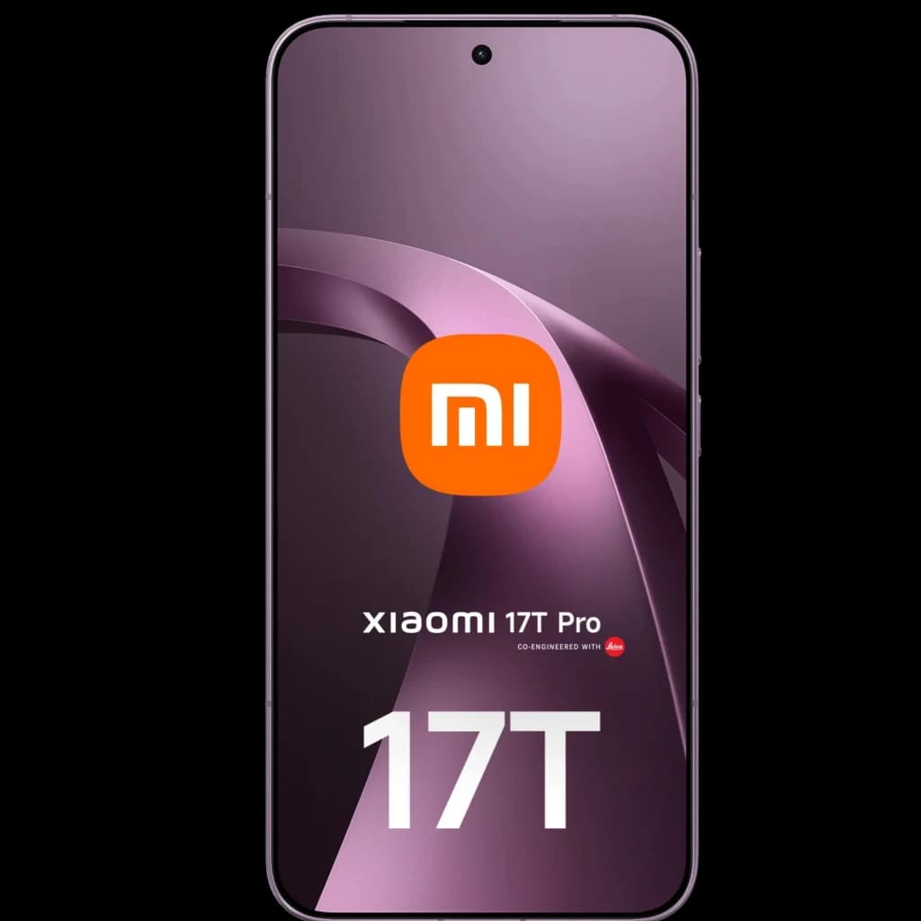 Xiaomi 17T Pro 5G violeta con pantalla completa y borde fino, logo MI al centro. Texto 17T al frente, diseño elegante y minimalista. 512 GB, 12 GB RAM.