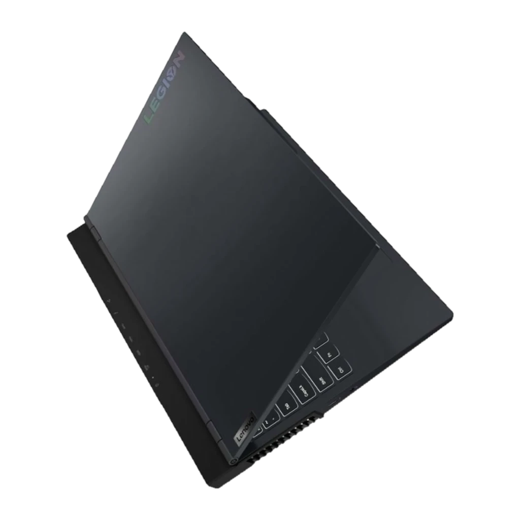 Notebook Lenovo Legion 5 15.6 preto, tela com bordas finas e logo Legion iluminado em roxo e azul, teclado retroiluminado e design gamer robusto - Item5