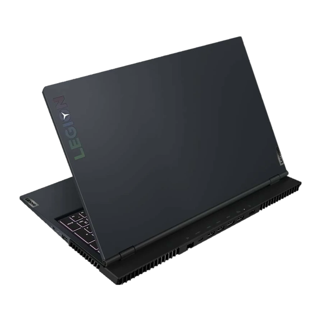 Notebook Lenovo Legion 5 15.6 preto, tela com bordas finas e logo Legion iluminado em roxo e azul, teclado retroiluminado e design gamer robusto - Item3