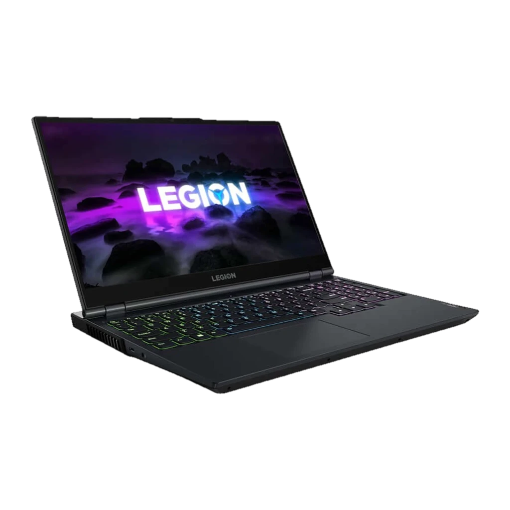 Notebook Lenovo Legion 5 15.6 preto, tela com bordas finas e logo Legion iluminado em roxo e azul, teclado retroiluminado e design gamer robusto - Item2