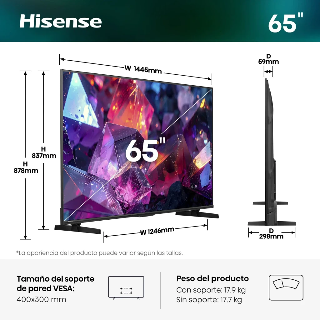 Hisense 65E7S PRO Smart TV QLED 65 4K, bordas finas, tela ampla com cores vibrantes, suporte a 144Hz, Dolby Vision-Atmos, modos de jogo e imagens otimizadas por IA - Item7
