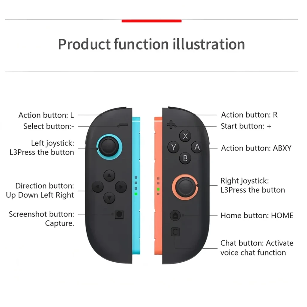 Conjunto Magnetic S2 com dois comandos sem fios azul e vermelho, botões ABXY, analógicos, LEDs de status e trilhos laterais compatíveis com Switch 2 - Item7