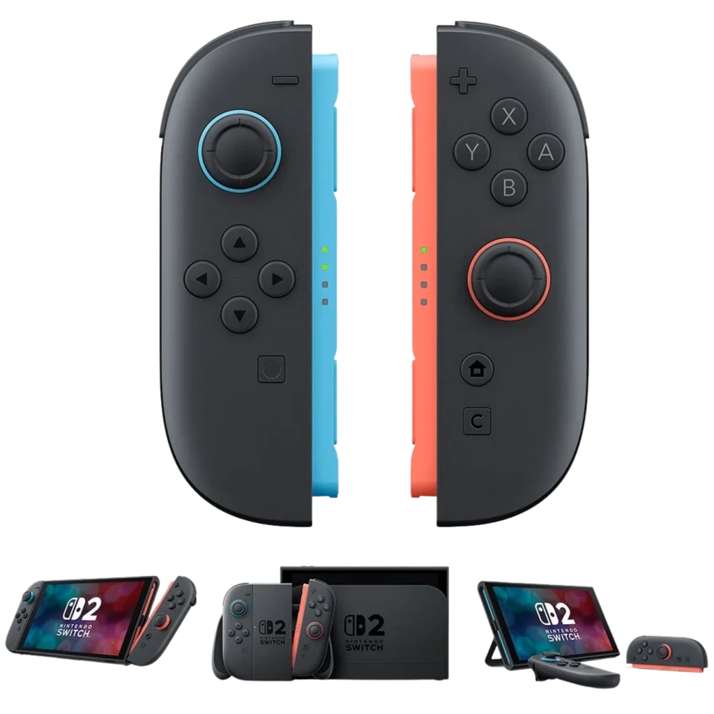 Conjunto Magnetic S2 com dois comandos sem fios azul e vermelho, botões ABXY, analógicos, LEDs de status e trilhos laterais compatíveis com Switch 2 - Item1