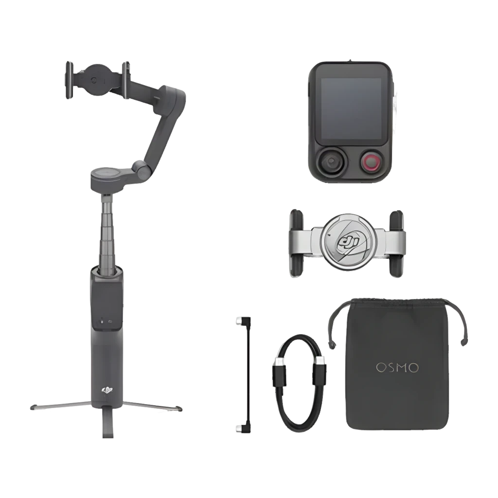 Gimbal DJI Osmo Mobile 8P de 3 ejes, plegable, con mango extensible, trípode desmontable y control remoto; puerto USB-C y acabado gris compacto - Ítem3