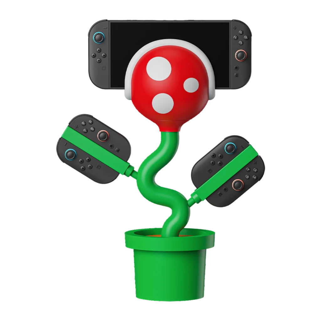 Estação de carregamento Powkong Piranha for Switch 2 All-in-One Hybrid Station, vista frontal: design planta piranha