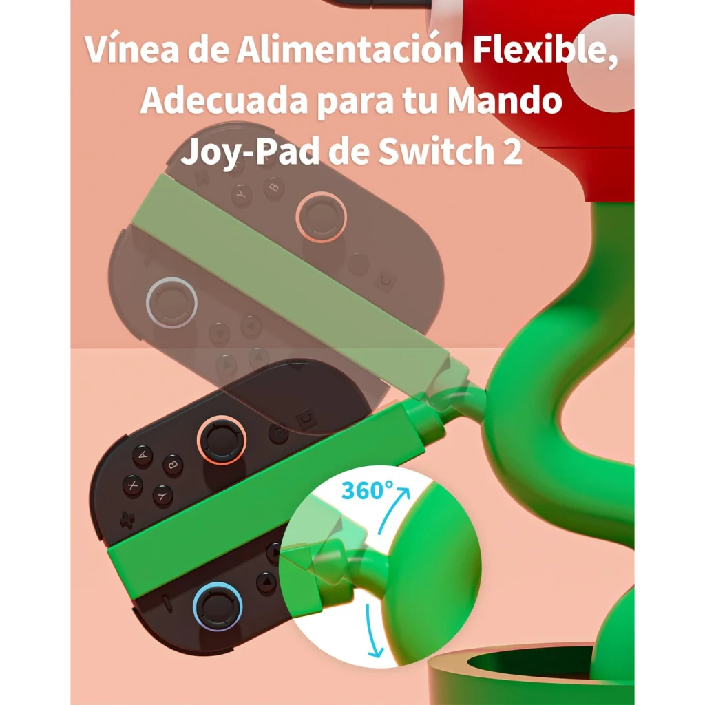 Estação de carregamento Powkong Piranha for Switch 2 All-in-One Hybrid Station, detalhe: cabo flexível 360° compatível