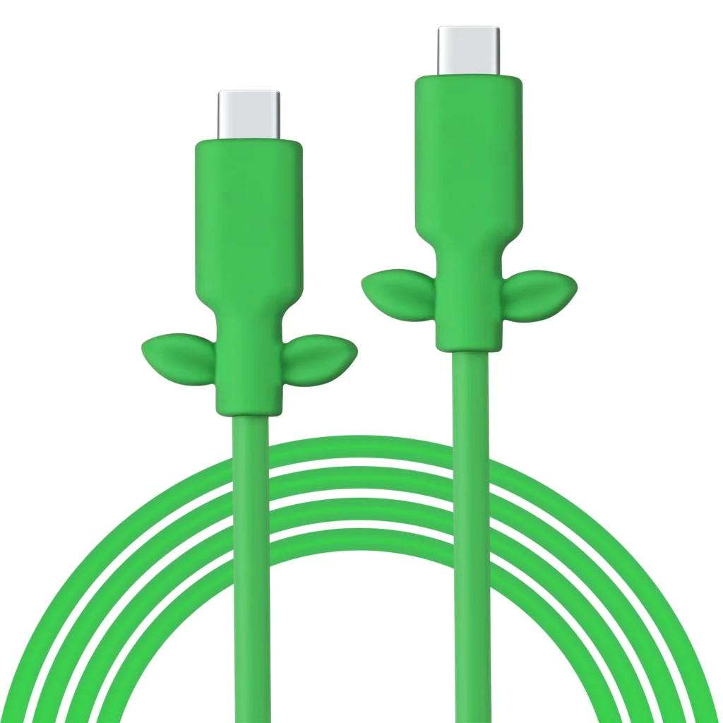 Cabo Powkong Vine USB-C para USB-C verde com folhas decorativas, três segmentos trançados, conectores reforçados, suporte a 240W e 65W fast charge - Item6