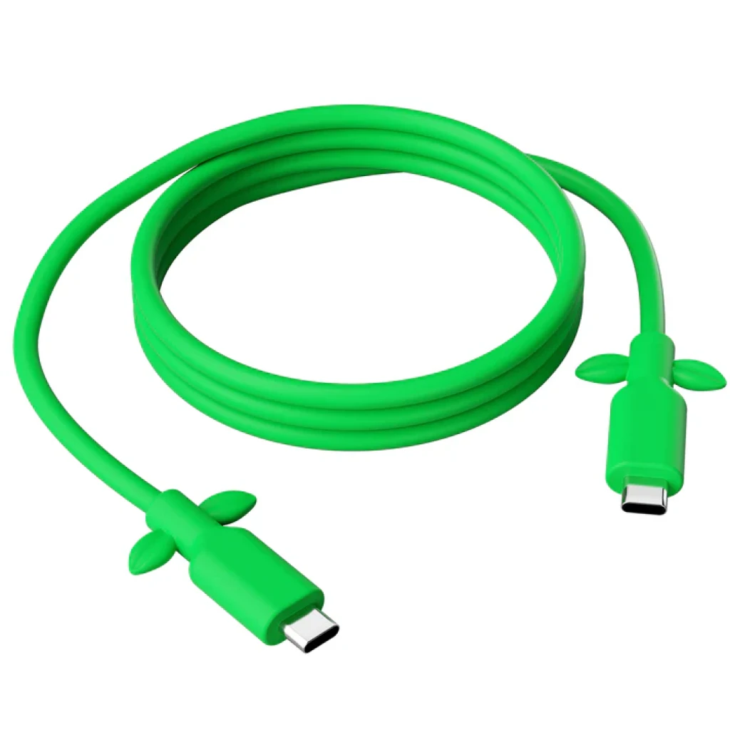 Cabo Powkong Vine USB-C para USB-C verde com folhas decorativas, três segmentos trançados, conectores reforçados, suporte a 240W e 65W fast charge - Item4