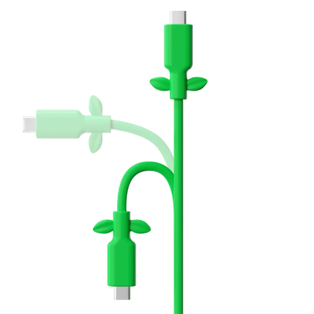 Cabo Powkong Vine USB-C para USB-C verde com folhas decorativas, três segmentos trançados, conectores reforçados, suporte a 240W e 65W fast charge - Item2