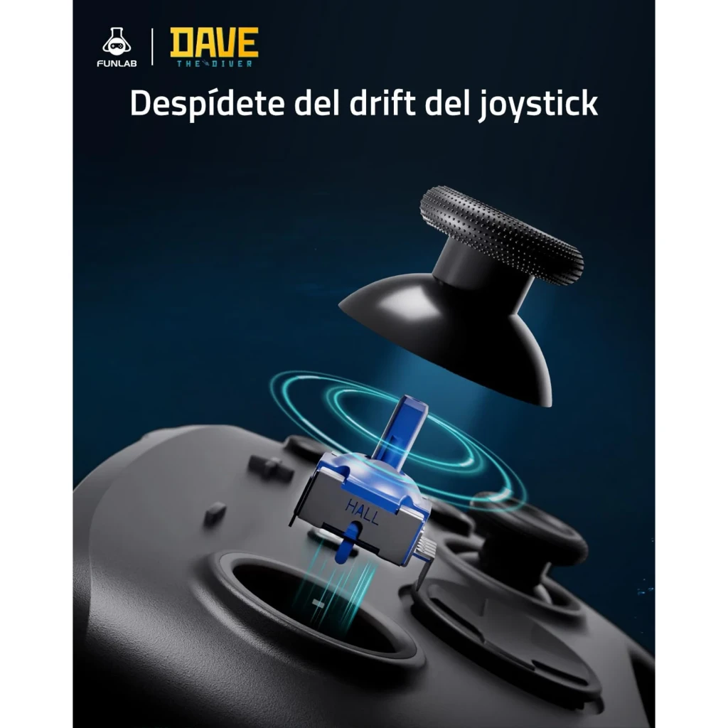 Mando Funlab Luminex Pro Wireless Switch con base de carga, diseño Dave Collab neon multicolor con ilustraciones marinas y personaje, botones ABXY negros - Ítem4