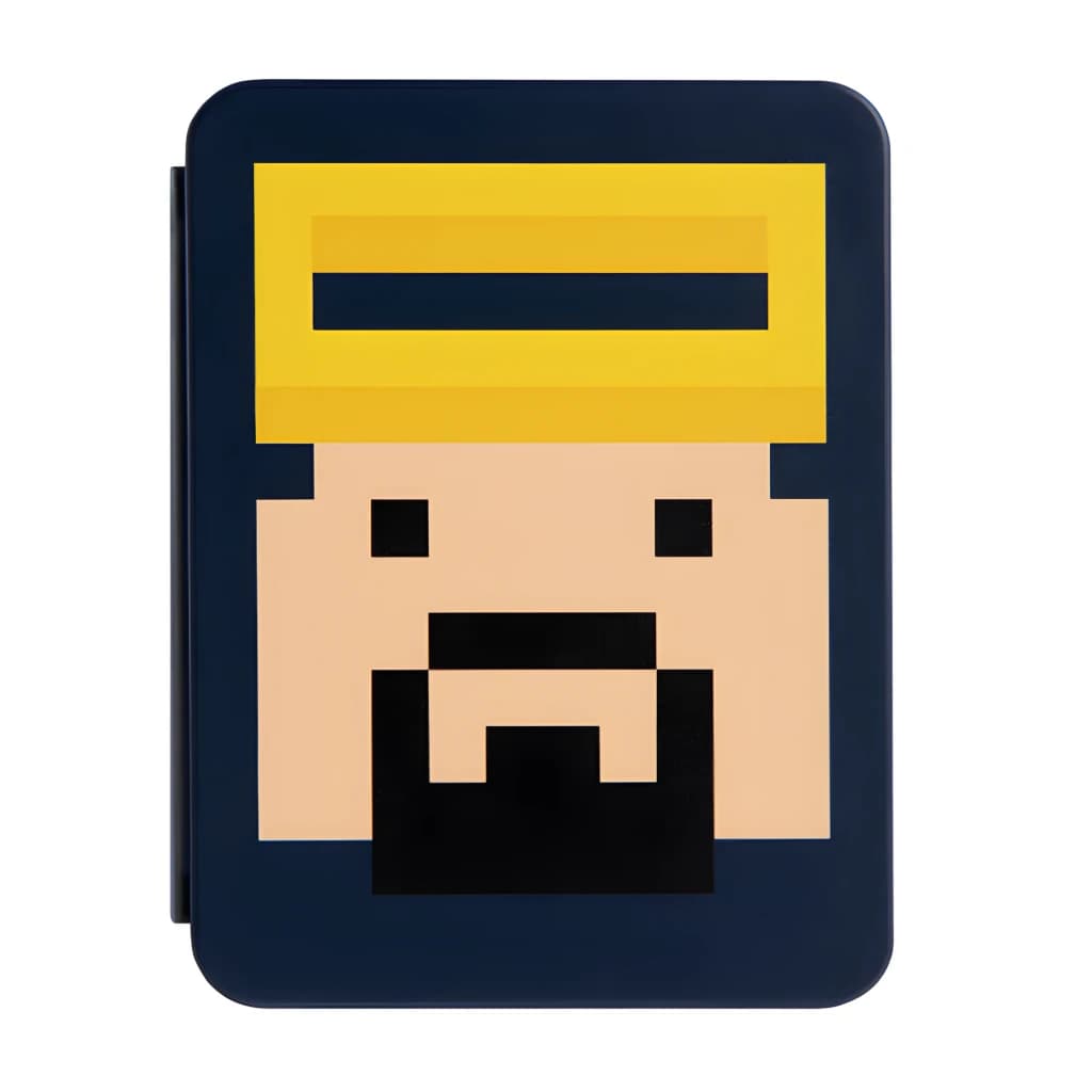 Porta-cartões FUNLAB Switch Game Card Holder Dave Collab Edition com capa rígida azul e design pixelado do personagem com boné amarelo e barba preta