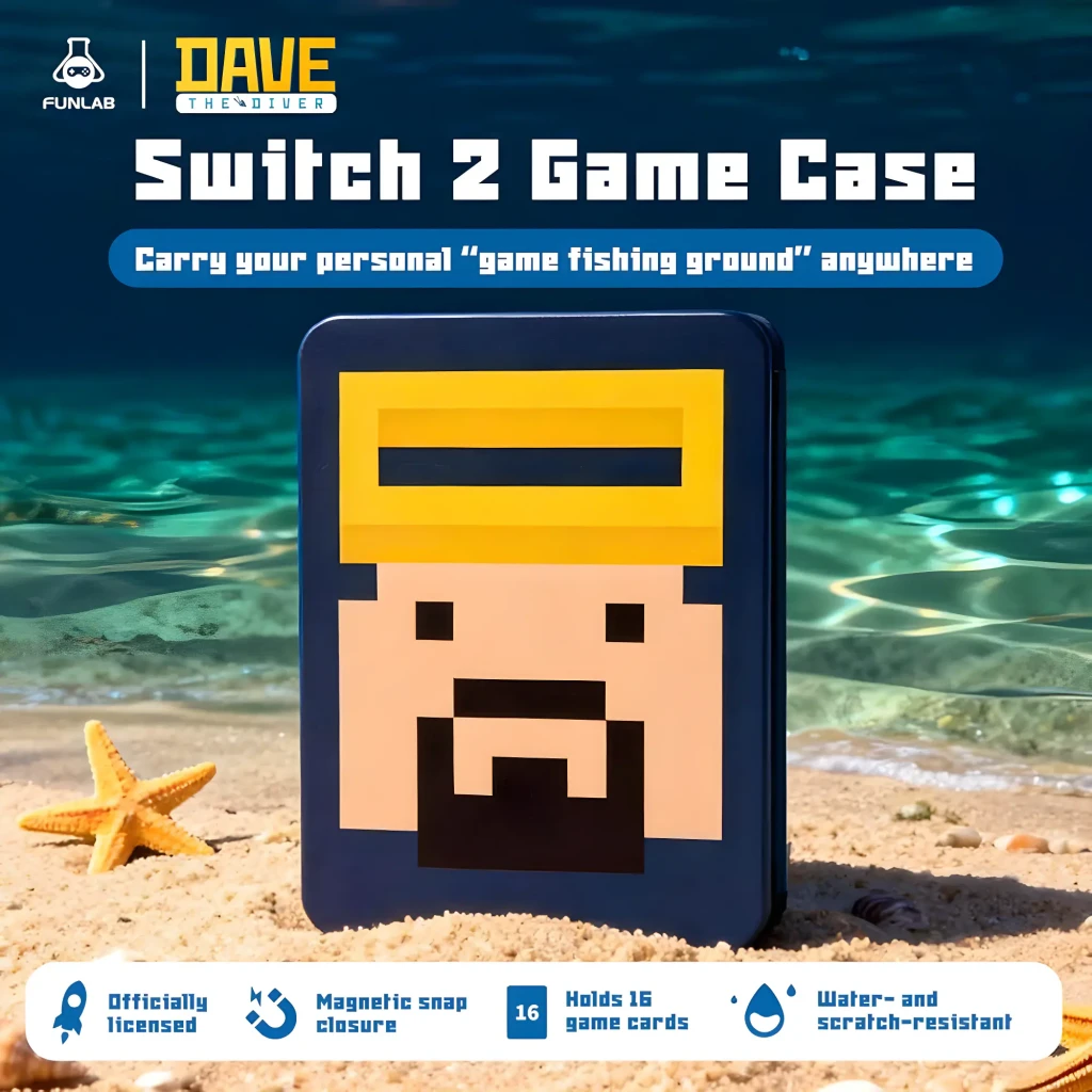 Estuche FUNLAB Switch Game Card Holder Dave Collab Edition con 24 ranuras para tarjetas y microSD, diseño pixelado de Dave y cierre magnético compacto - Ítem3