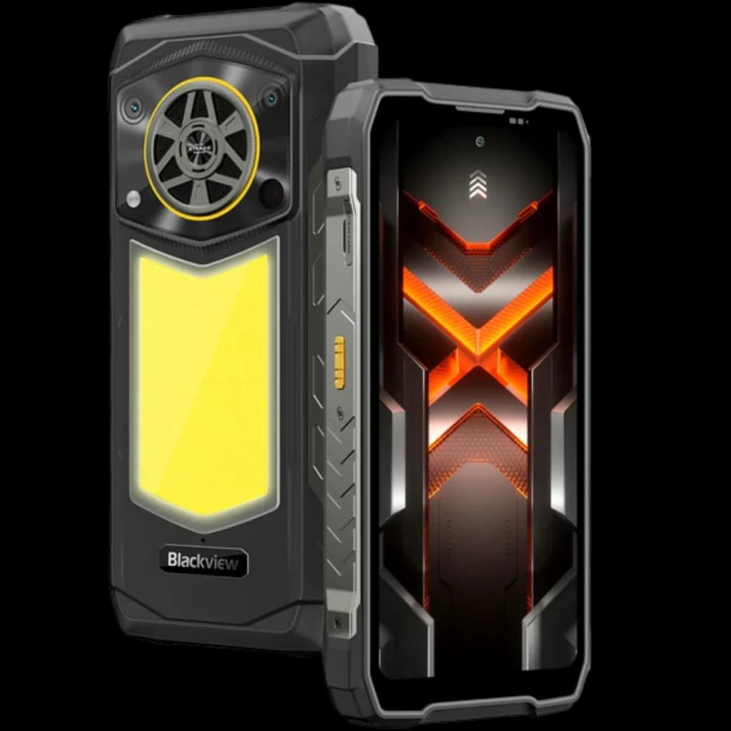 Blackview Rock 5 4G 256GB Negro 12 GB 20000 mAh con diseño robusto, pantalla luminosa con patrón X naranja y módulo trasero con luz LED y altavoz circular