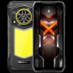 Blackview Rock 5 4G 256GB Negro, 12 GB RAM y batería 20000 mAh; diseño robusto, frontal con pantalla luminosa y trasera con altavoz circular amarillo