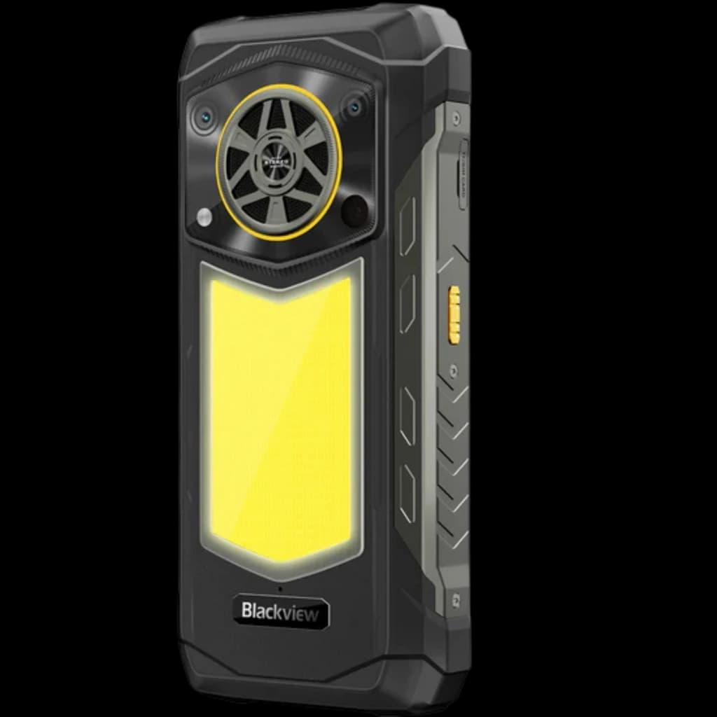 Blackview Rock 5 4G 256GB Negro, cuerpo rugerizado negro, gran panel amarillo trasero, cámara doble con módulo circular tipo altavoz, bordes reforzados