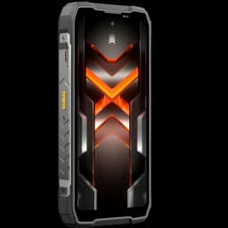 Blackview Rock 5 4G 256GB Negro con diseño robusto, bordes reforzados, pantalla con gráficos naranjas en X, botones laterales y conectores metálicos visibles