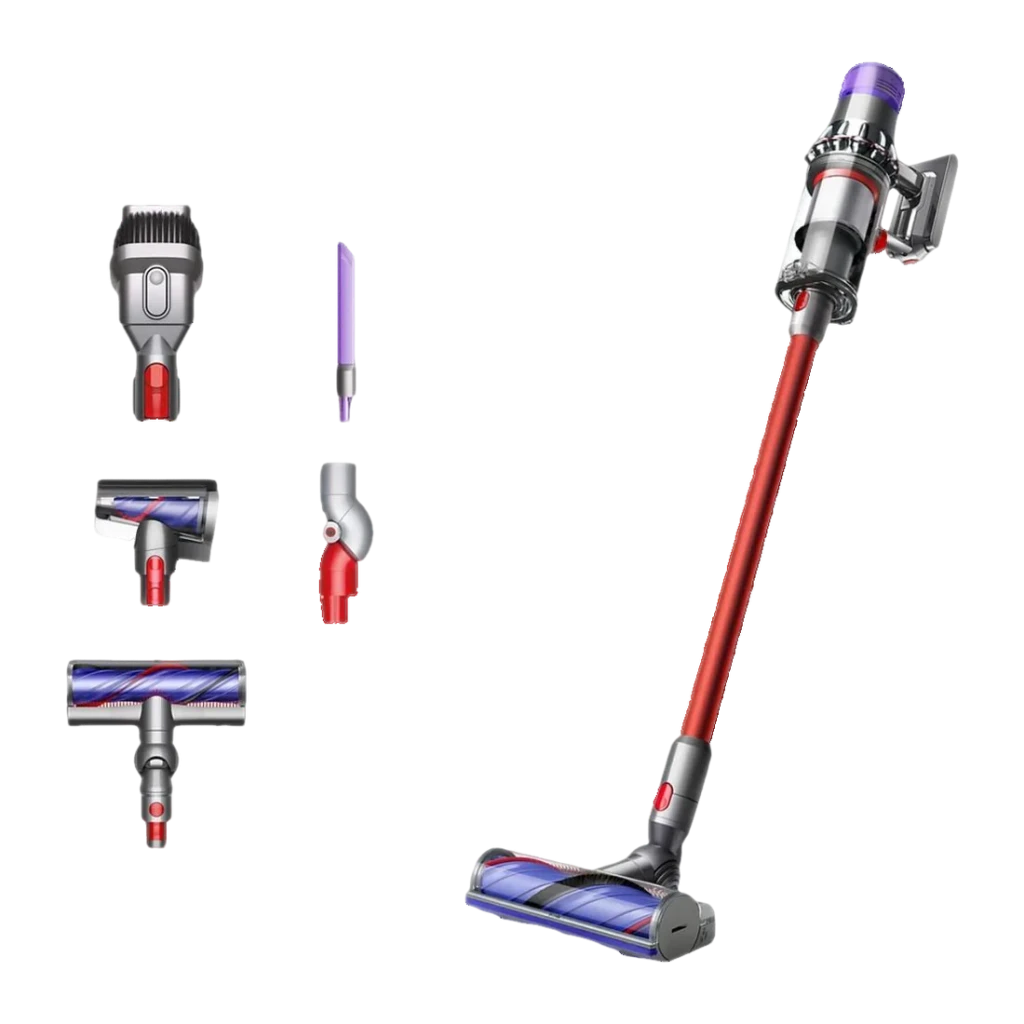 Aspiradora Escoba Dyson V15 Detect Absolute Rojo/Violeta Sin Cable 230AW 200W 60min, detalle: aspiradora montada y 5