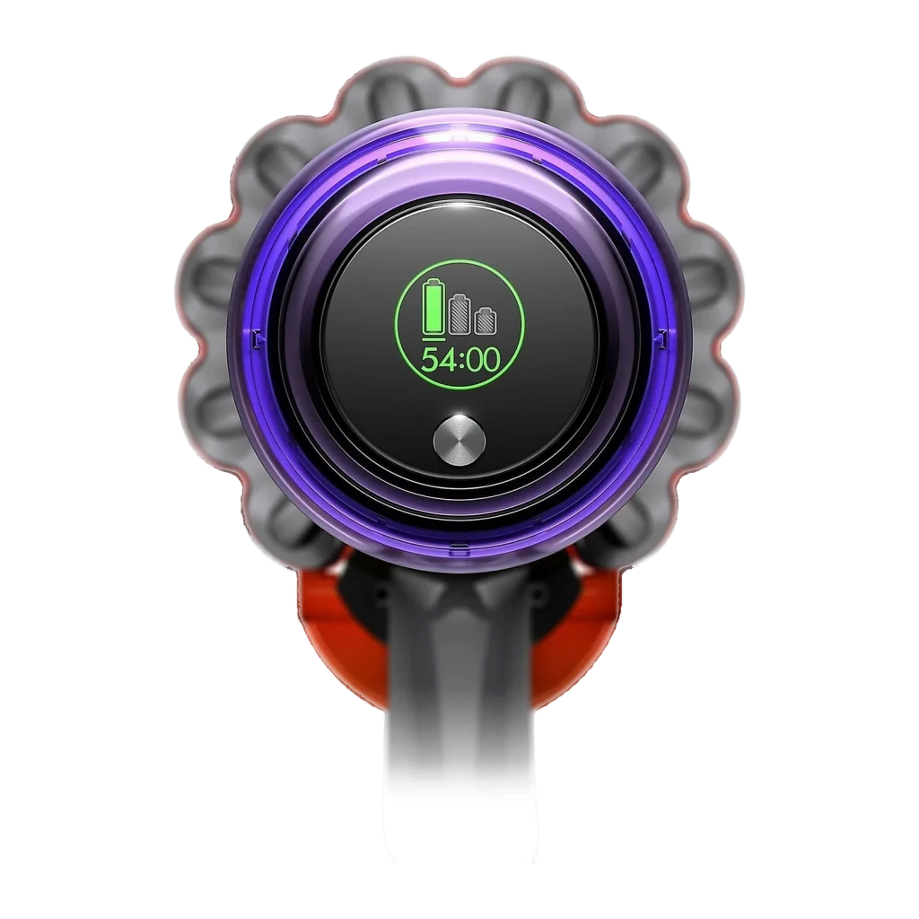 Aspiradora Escoba Dyson V15 Detect Absolute Rojo/Violeta Sin Cable 230AW 200W 60min, detalle: pantalla LCD circular