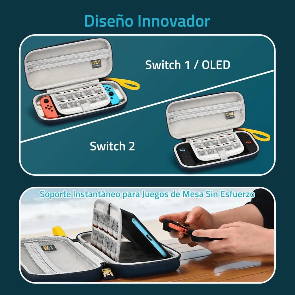 Estojo rígido FUNLAB Dave the Diver para Switch 2/1/OLED em EVA, cinza, zíper duplo, alça amarela, suporte interno e 10 slots para cartuchos
