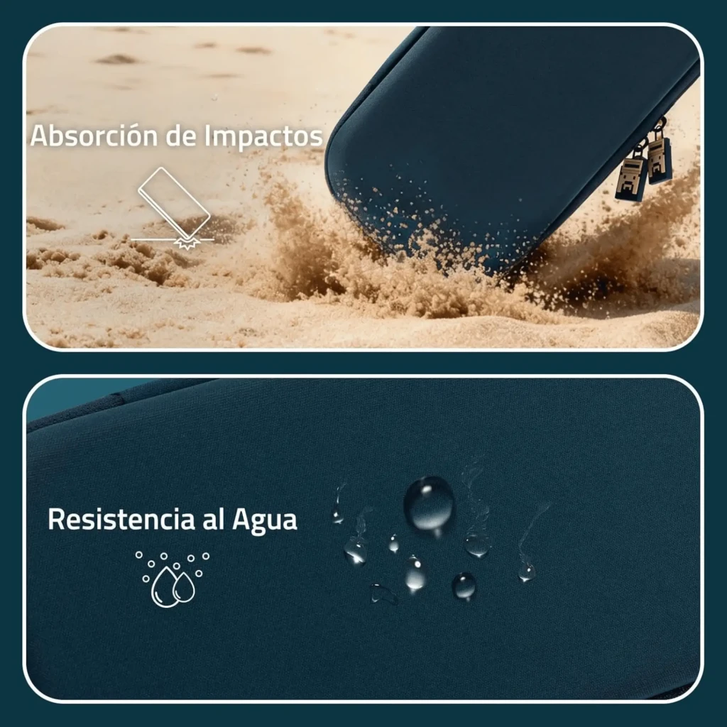 Estuche rígido azul con logo DAVE en amarillo, material EVA, cremallera doble con tiradores metálicos, correa amarilla y capacidad para 10 cartuchos de Switch - Ítem5