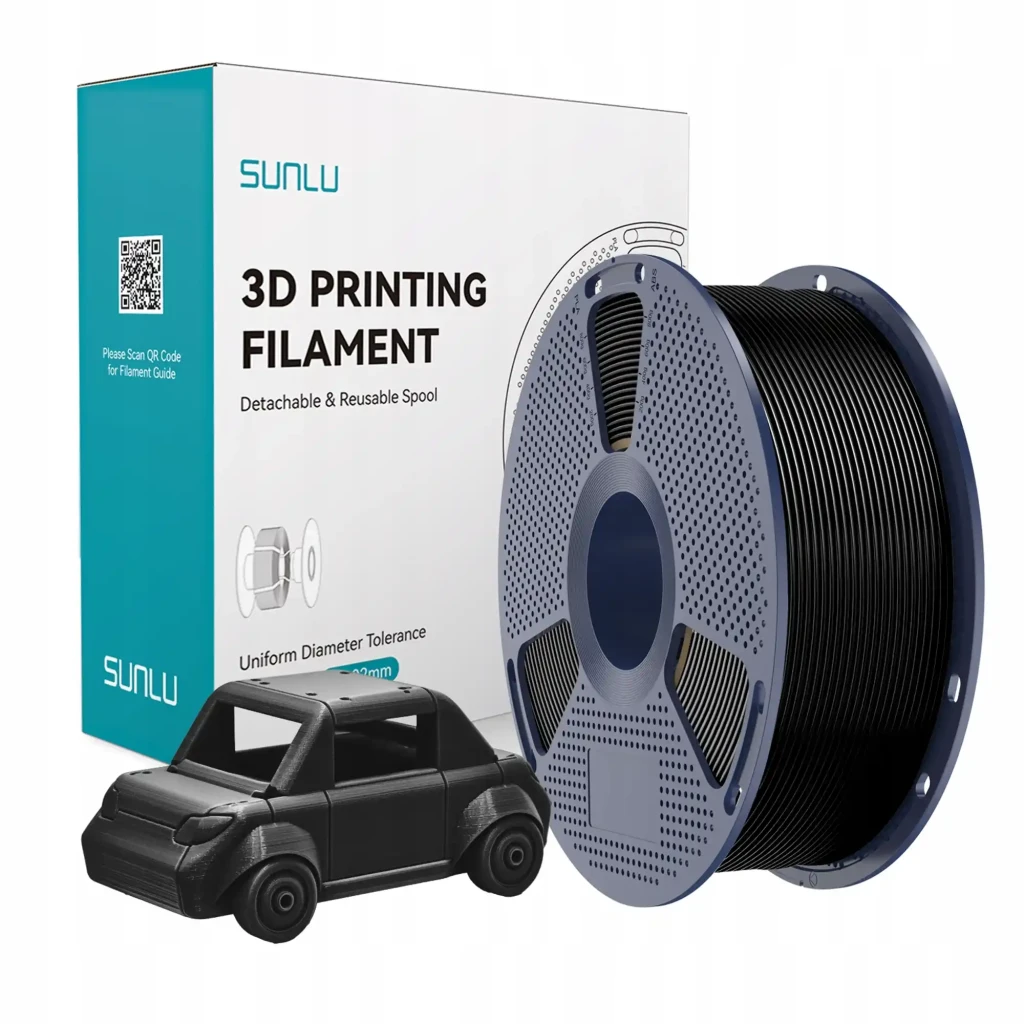 Filamento Sunlu PETG Preto 1,75 mm 1 kg ±0,02 mm em bobina; carretel cinza perfurado, fio preto uniforme, enrolamento regular e núcleo largo - Item3