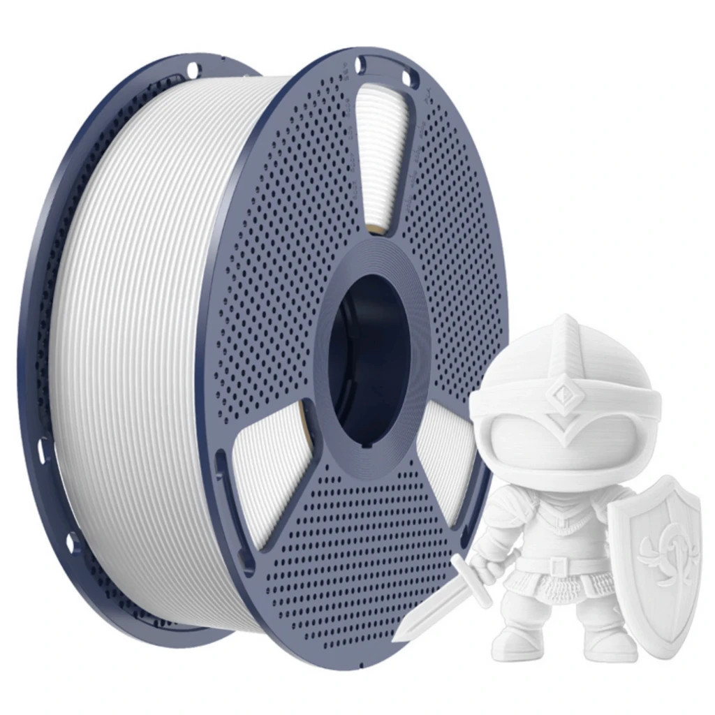 Carretel de filamento branco 1,75 mm em bobina ventilada cinza, enrolamento uniforme, rótulo frontal e furos de respiro para melhor dissipação e manuseio - Item1