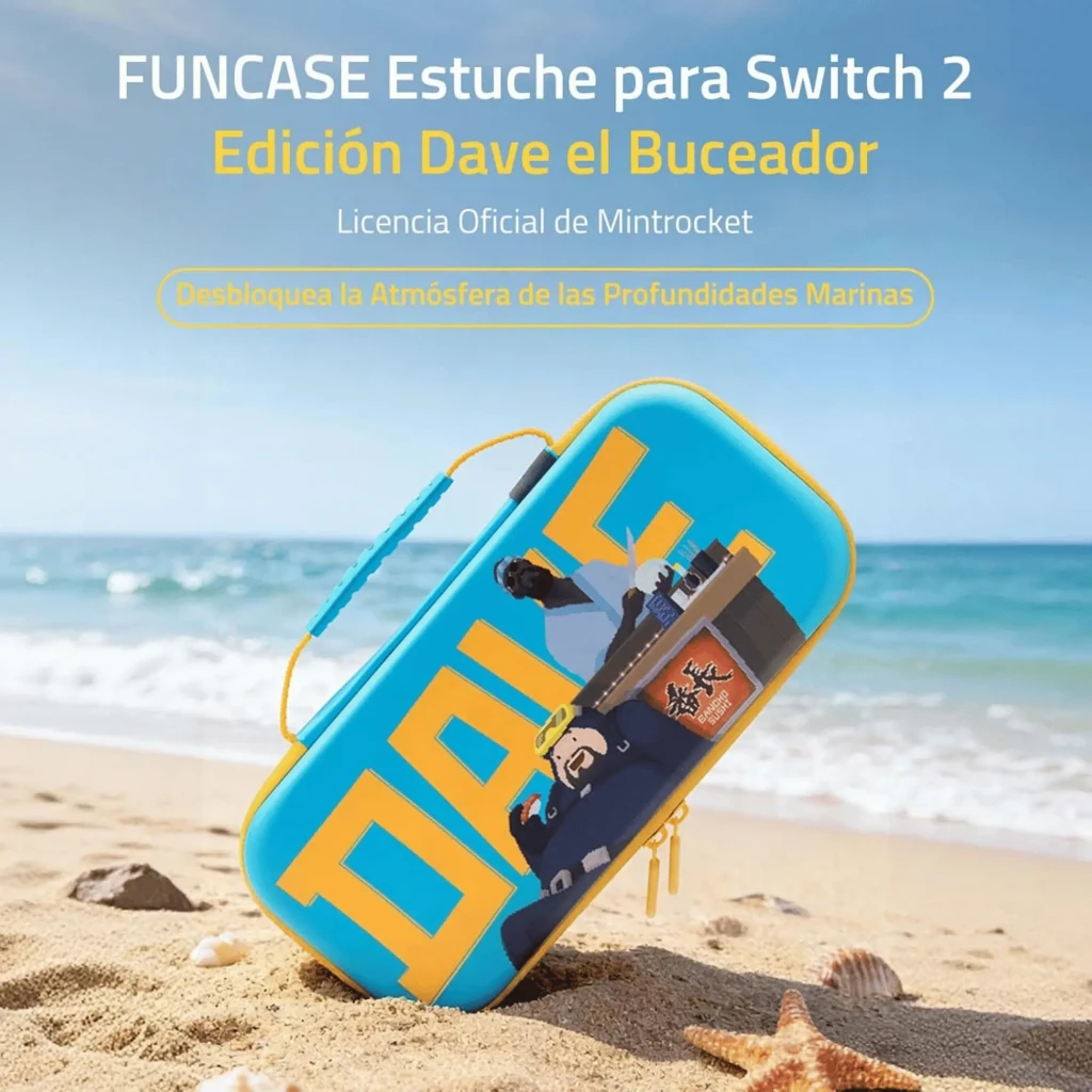 Étui rigide bleu clair pour Switch avec motif Dave the Diver, fermeture éclair jaune, coque EVA, intérieur pour 10 cartes et rangement console Switch - Ítem6