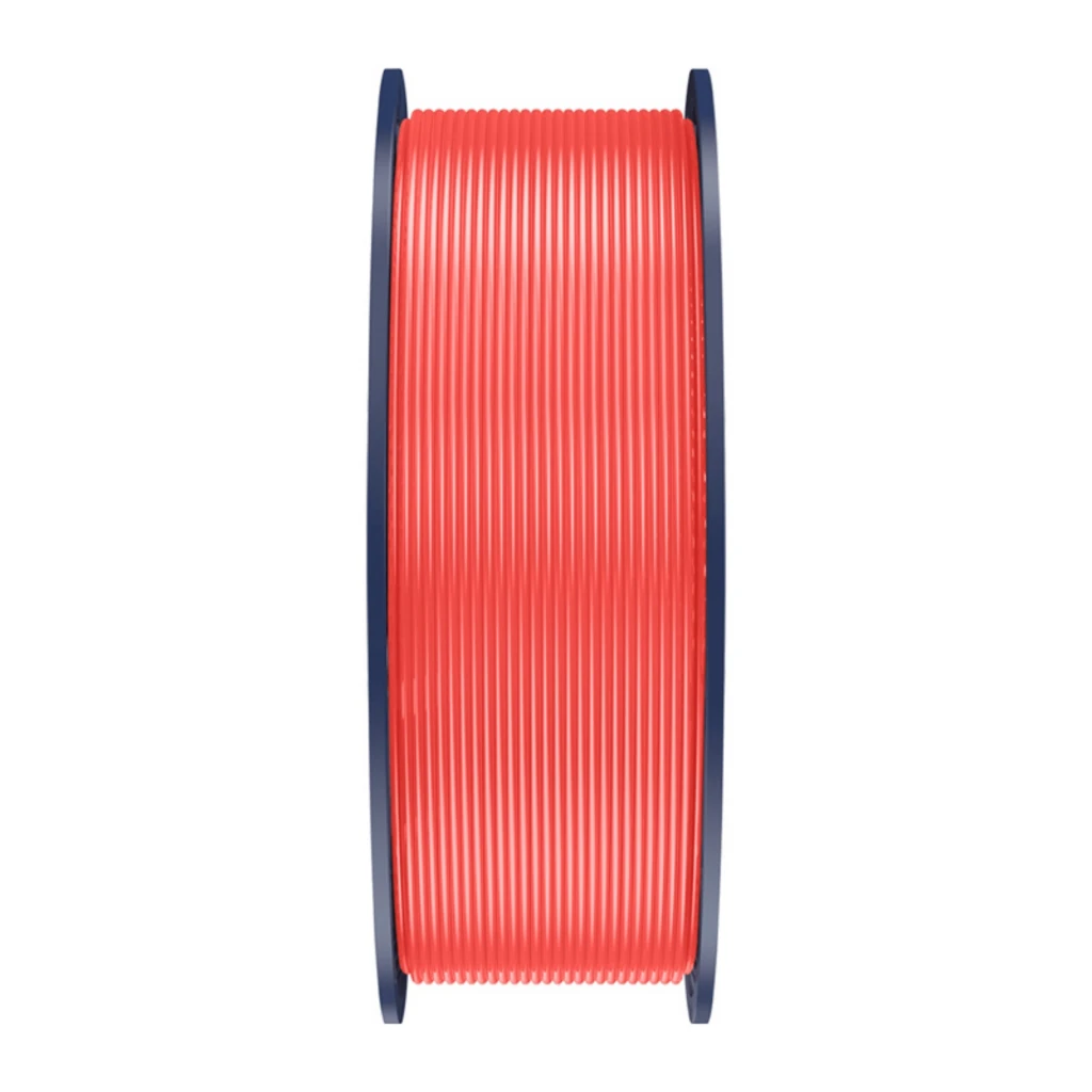 Bobina de filamento PLA Plus color cherry 1.75 mm con carrete negro perforado y muestra impresa de caballero detallado, acabado mate uniforme - Ítem2