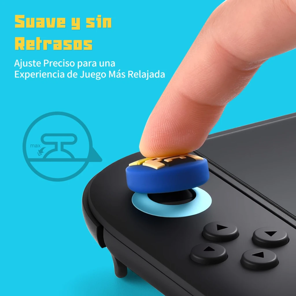 FUNLAB Switch 2 Thumb Grips Dave Collab Edition set de 4 grips para joystick con diseños pixel art en azul y marrón, textura antideslizante y relieve colorido - Ítem5