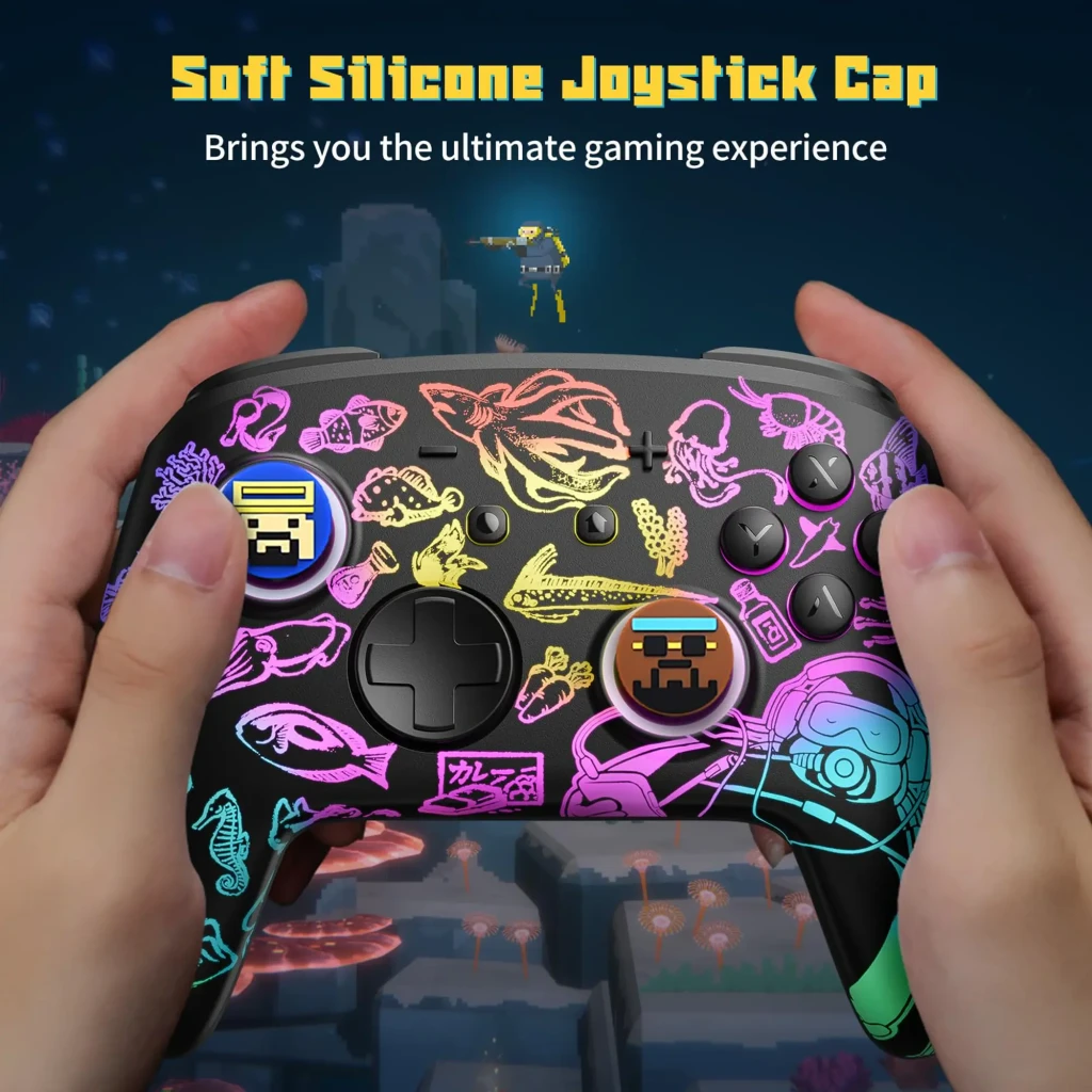 FUNLAB Switch 2 Thumb Grips Dave Collab Edition set de 4 grips para joystick con diseños pixel art en azul y marrón, textura antideslizante y relieve colorido - Ítem3