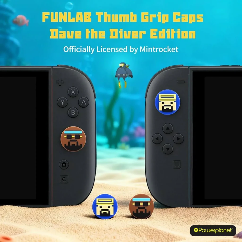 FUNLAB Switch 2 Thumb Grips Dave Collab Edition set de 4 grips para joystick con diseños pixel art en azul y marrón, textura antideslizante y relieve colorido - Ítem2