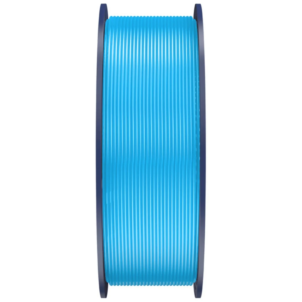 Filamento Sunlu PETG Cyan 1,75 mm 1 kg ±0,02 mm em bobina preta perfurada, cor azul vibrante; inclui mini carro impresso demonstrando acabamento liso - Item1