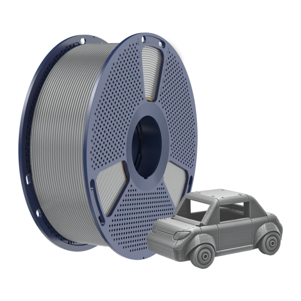 Bobina de filamento PETG cinzento Sunlu 1,75 mm, 1 kg, tolerância ±0,02 mm, carretel ventilado azul com enrolamento uniforme e rótulo frontal - Item1