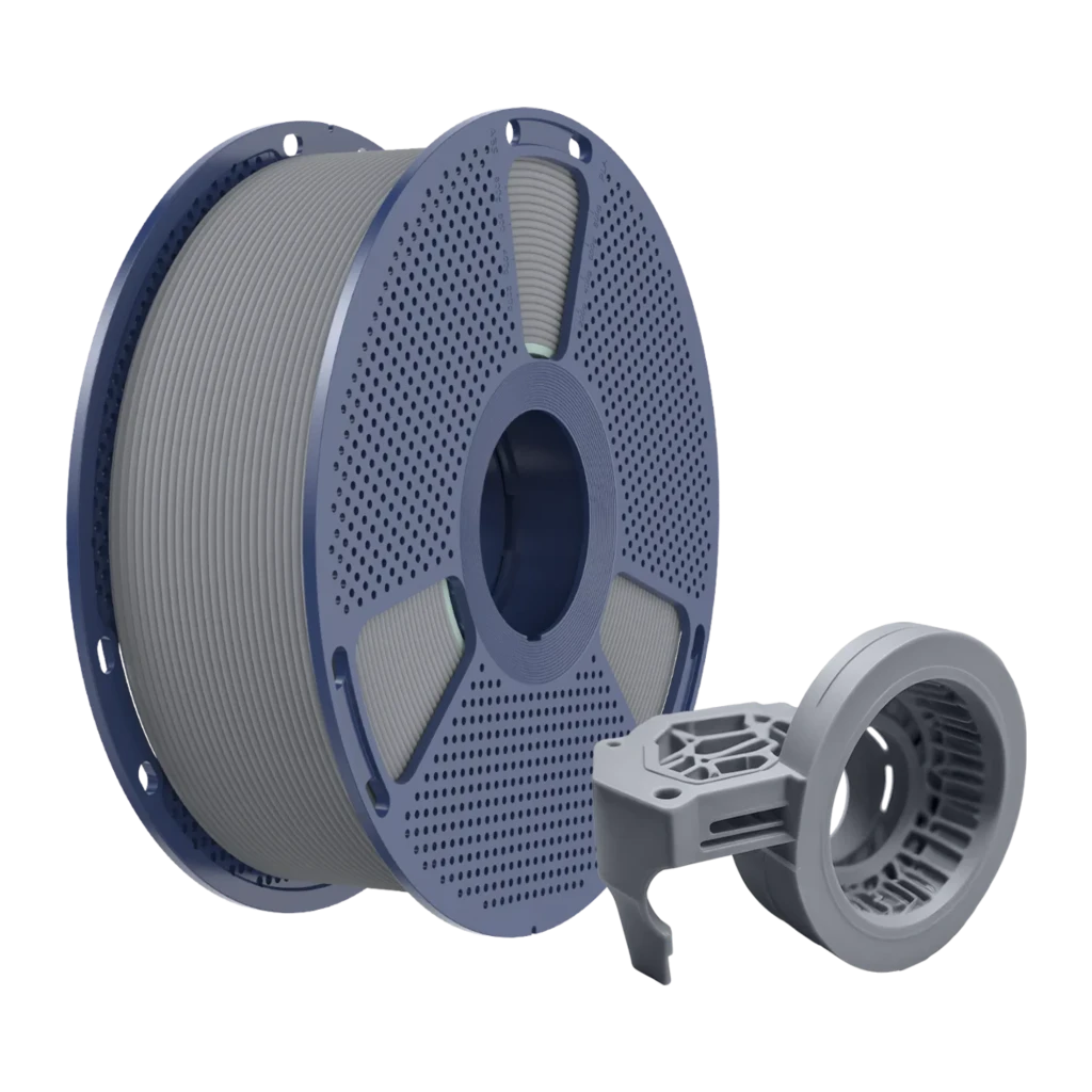 Bobina de filamento PETG cinzento Sunlu 1,75 mm, 1 kg, tolerância ±0,02 mm, carretel ventilado azul com enrolamento uniforme e rótulo frontal - Item2