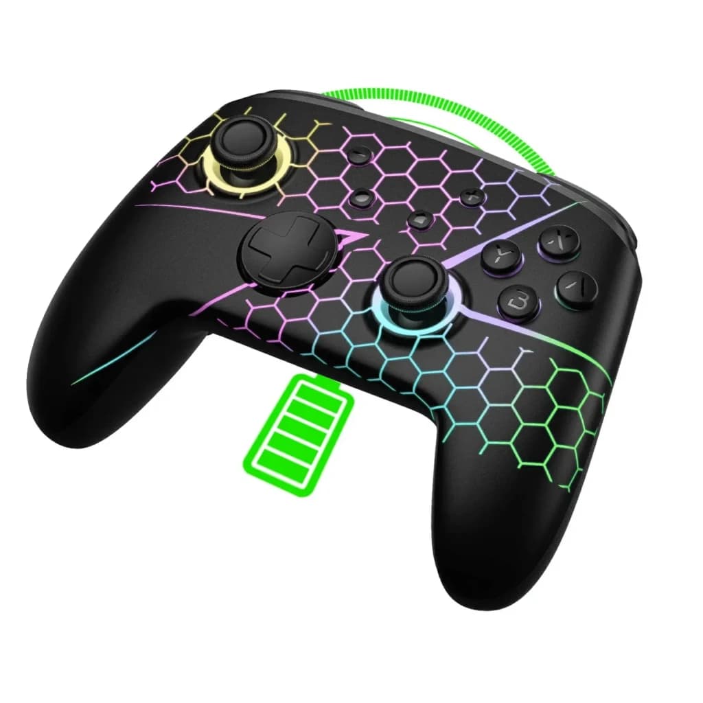Controlador sem fios FUNLAB Firefly Pro - Edição Z RGB com padrão hexagonal iluminado, sticks e botões retroiluminados, LED circular e indicador de bateria