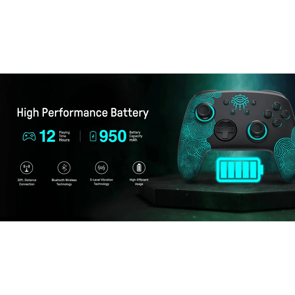 Controlador sem fios FUNLAB Firefly Pro - Edição Zonai RGB com padrão tribal turquesa, botões retroiluminados, cruz direcional metálica e pegas - Item3