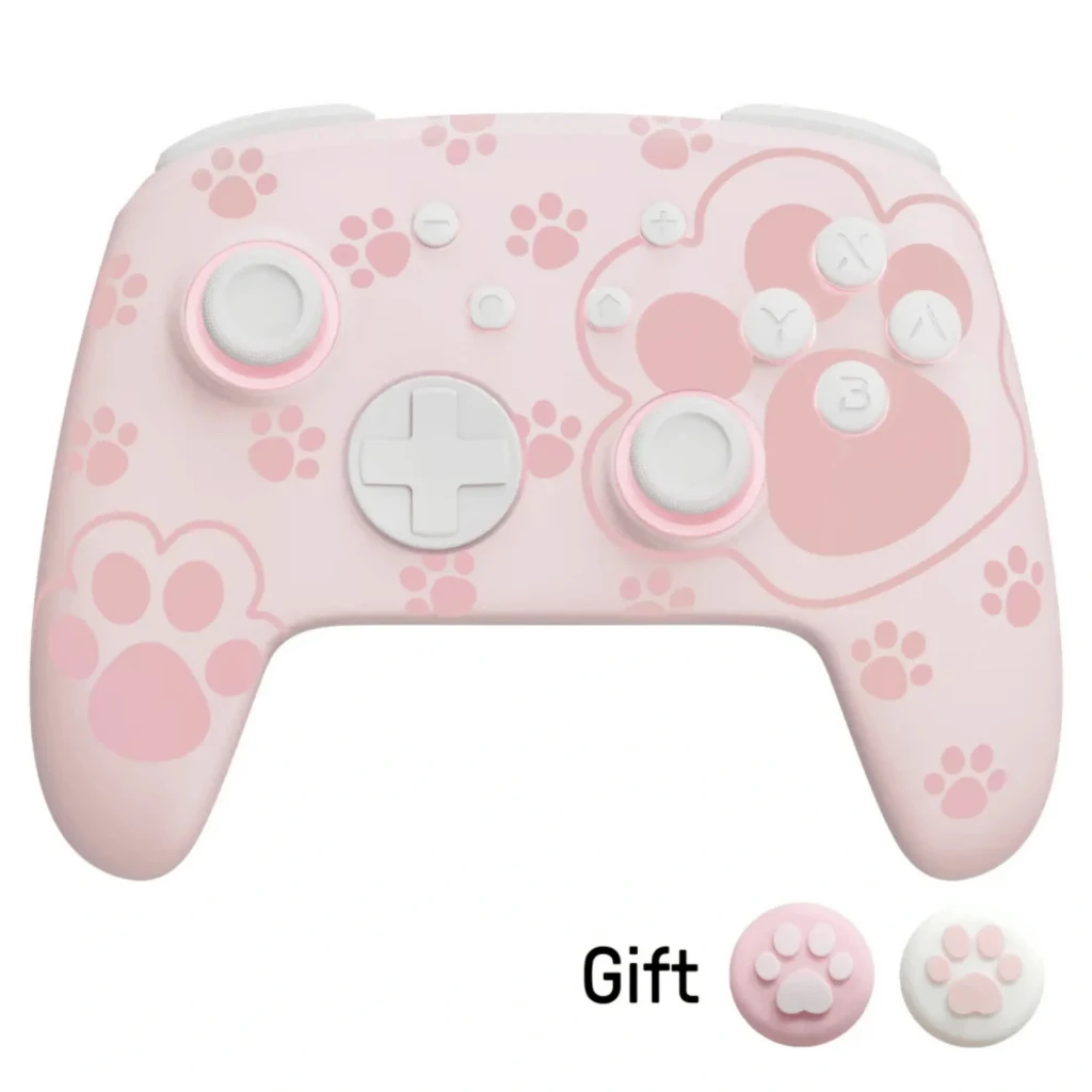 Controlador sem fios FUNLAB Firefly Pro - Edição Cat Paw RGB em rosa pastel, botões brancos, pegadas de gato, ergonomia suave e iluminação RGB discreta - Item1