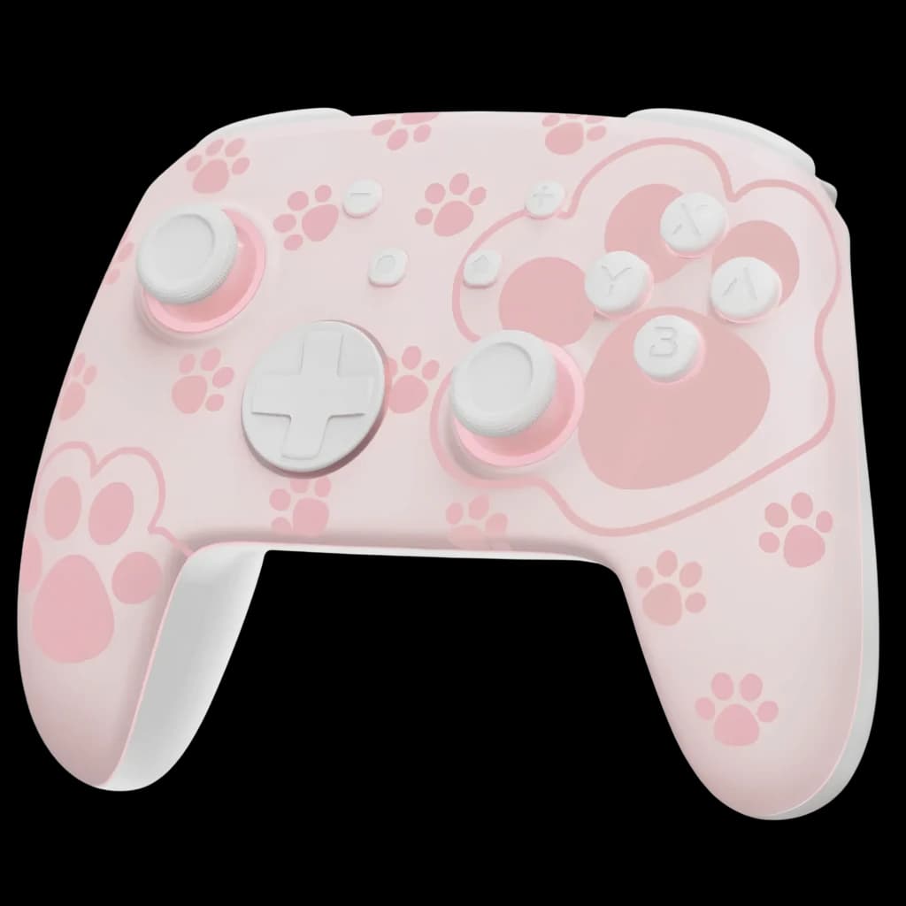 Controlador sem fios FUNLAB Firefly Pro - Edição Cat Paw RGB em rosa pastel, botões brancos, pegadas de gato, ergonomia suave e iluminação RGB discreta