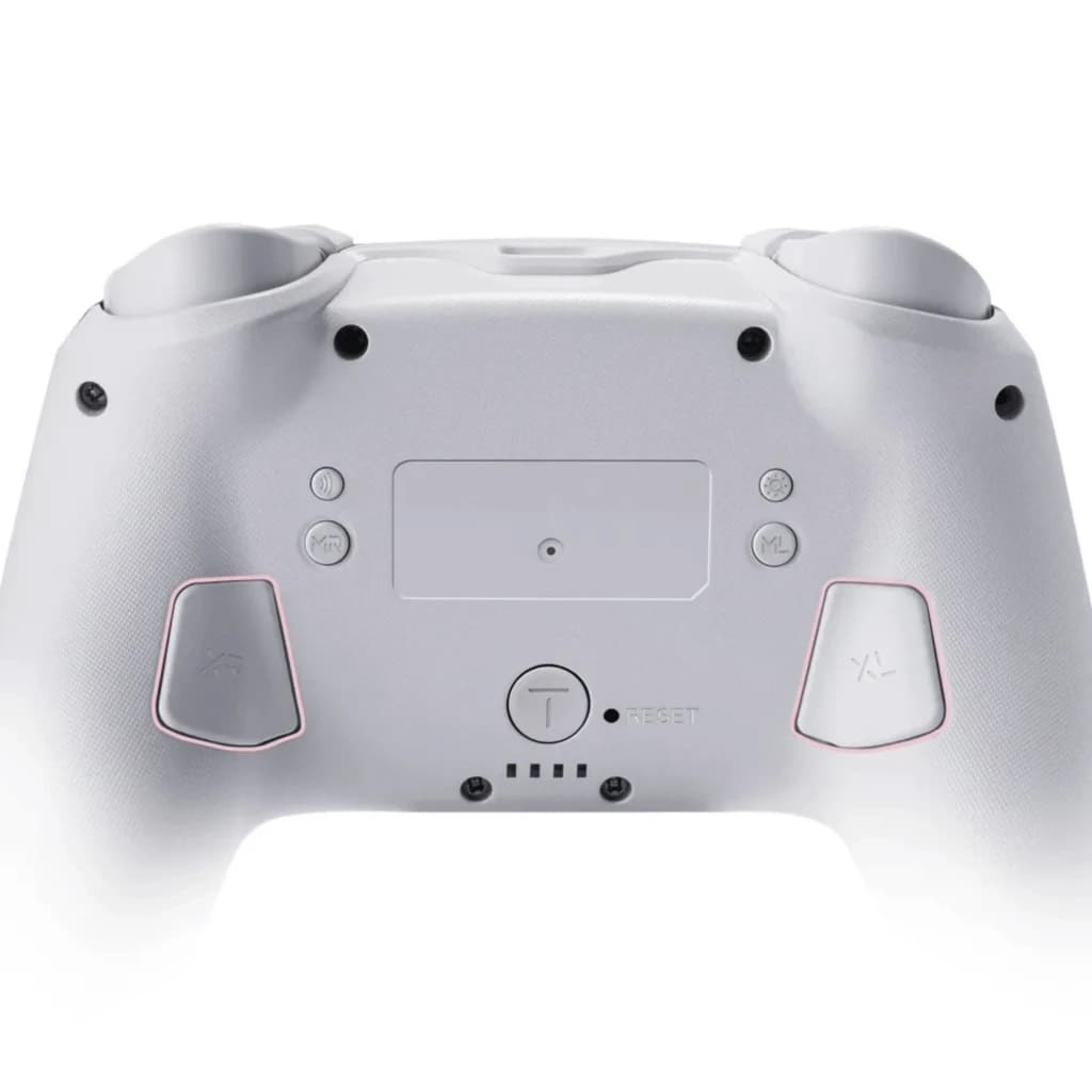 Controlador sem fios FUNLAB Firefly Pro - Edição Cat Paw RGB em branco, traseira com textura, botões programáveis M e T, gatilhos XL e XR, LEDs sutis