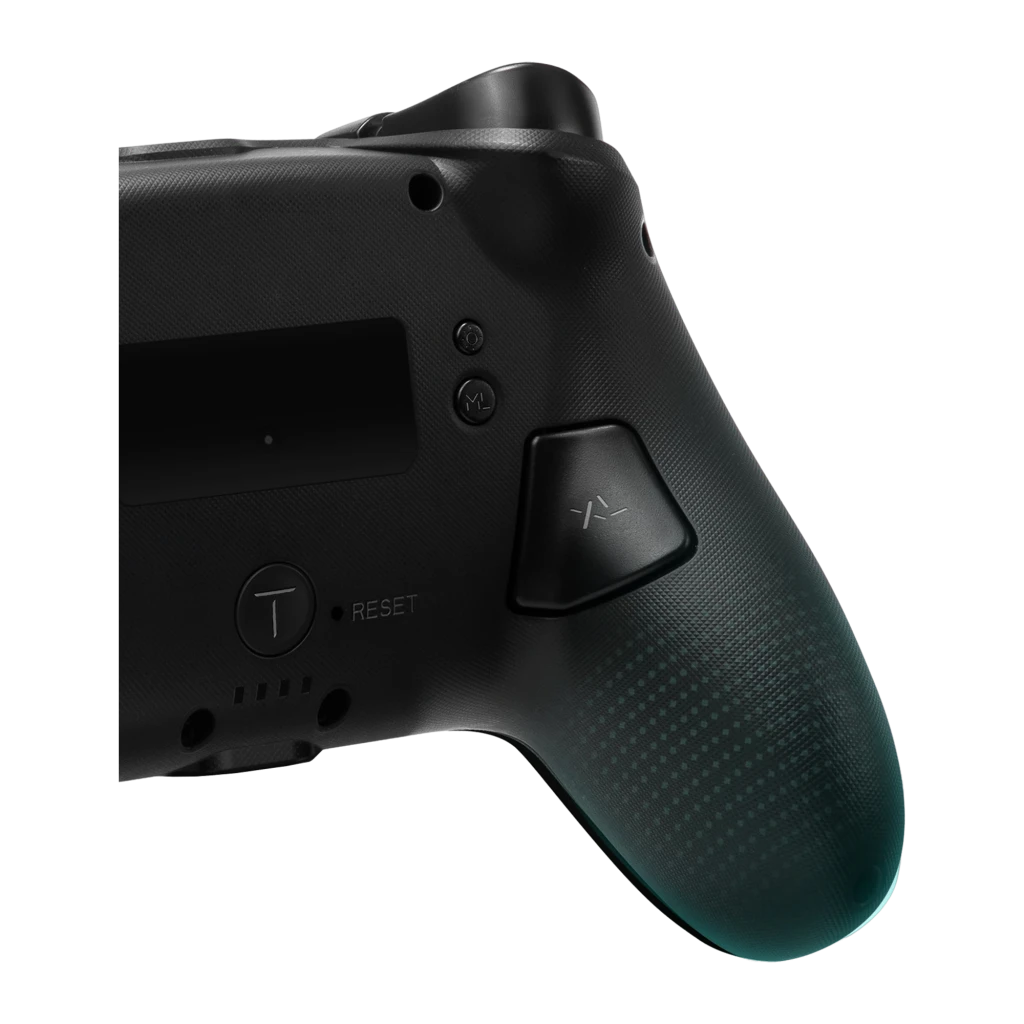 Mando FUNLAB Luminex Pro Wireless Switch Controller Inalámbrico negro con luces turquesa, patrón luminoso tribal, sticks y botones retroiluminados, base a - Ítem1
