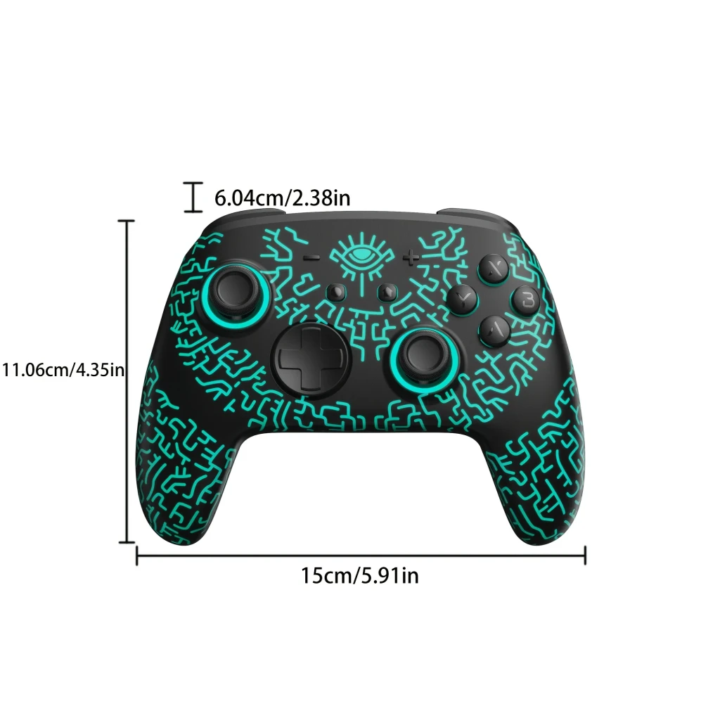 Mando FUNLAB Luminex Pro Wireless Switch Controller Inalámbrico negro con luces turquesa, patrón luminoso tribal, sticks y botones retroiluminados, base a - Ítem4