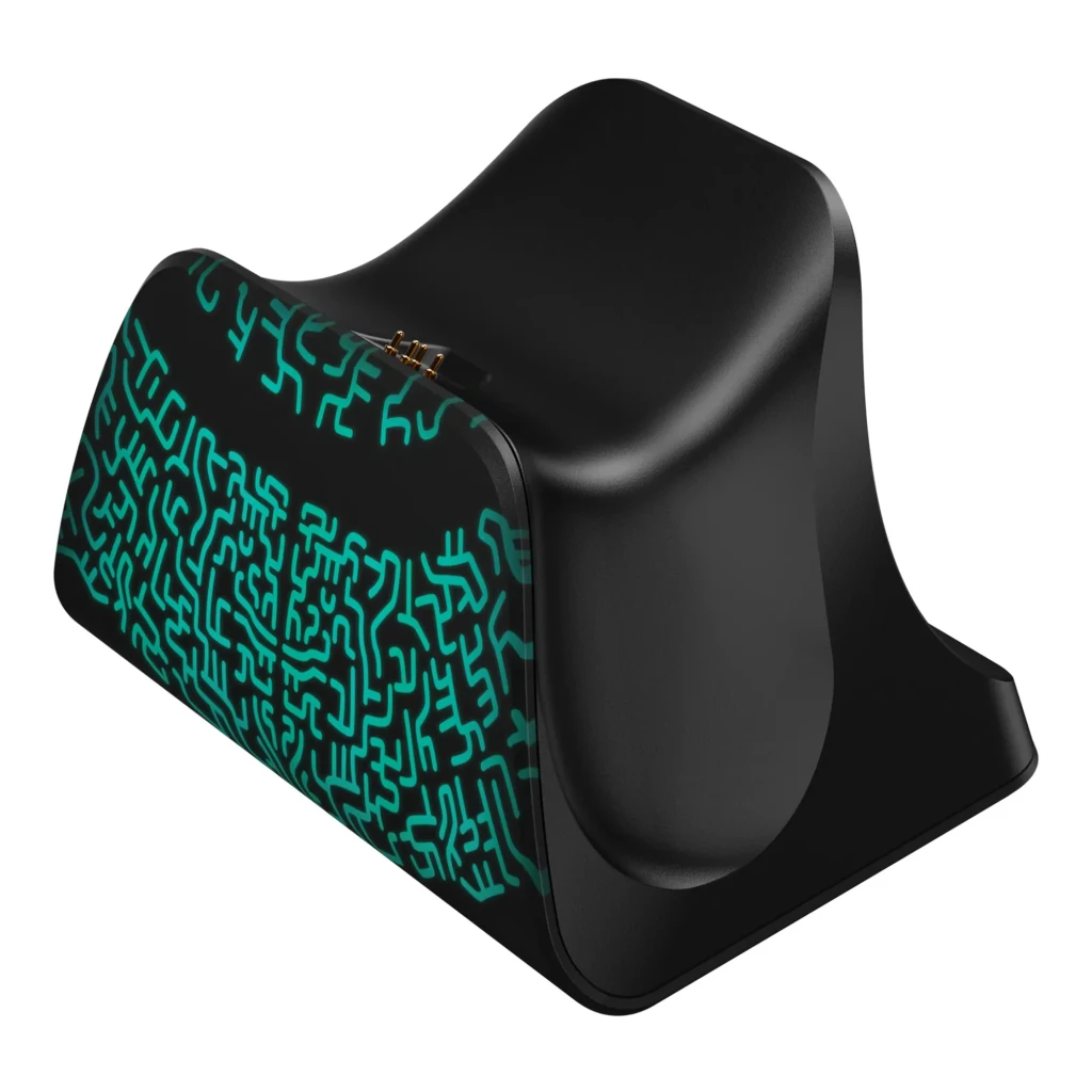 Mando FUNLAB Luminex Pro Wireless Switch Controller Inalámbrico negro con luces turquesa, patrón luminoso tribal, sticks y botones retroiluminados, base a - Ítem3